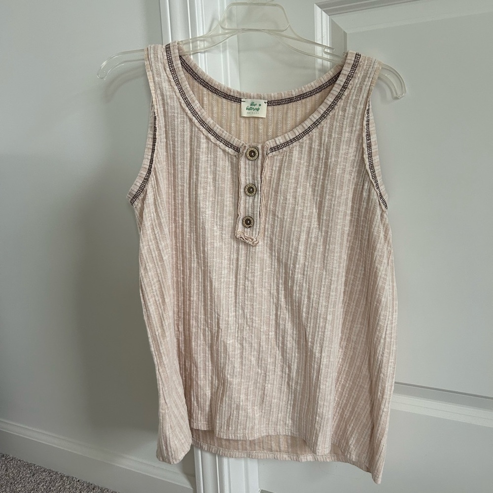 Pinkblush Cream Ribbed Buttoned Tank Top